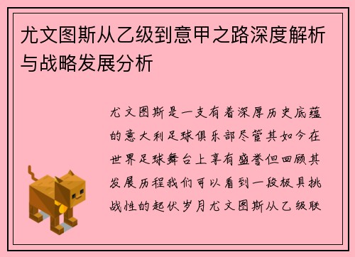 尤文图斯从乙级到意甲之路深度解析与战略发展分析