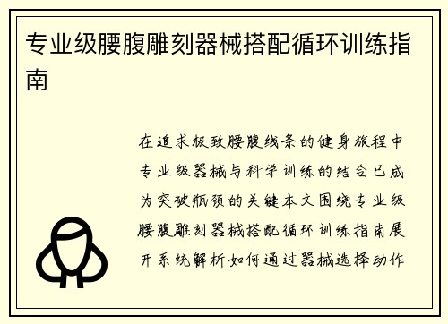 专业级腰腹雕刻器械搭配循环训练指南
